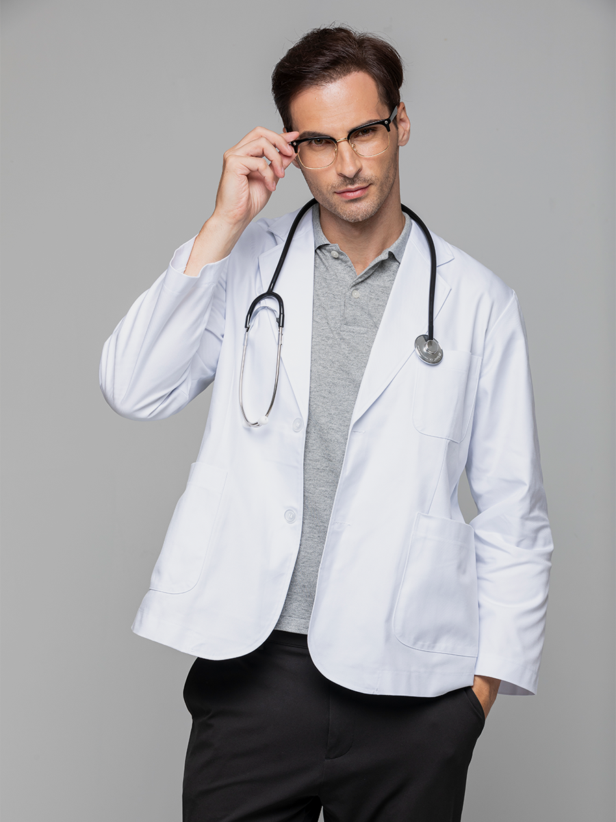 【 B302-W0 】男醫師短袍-B立挺布-純粹白