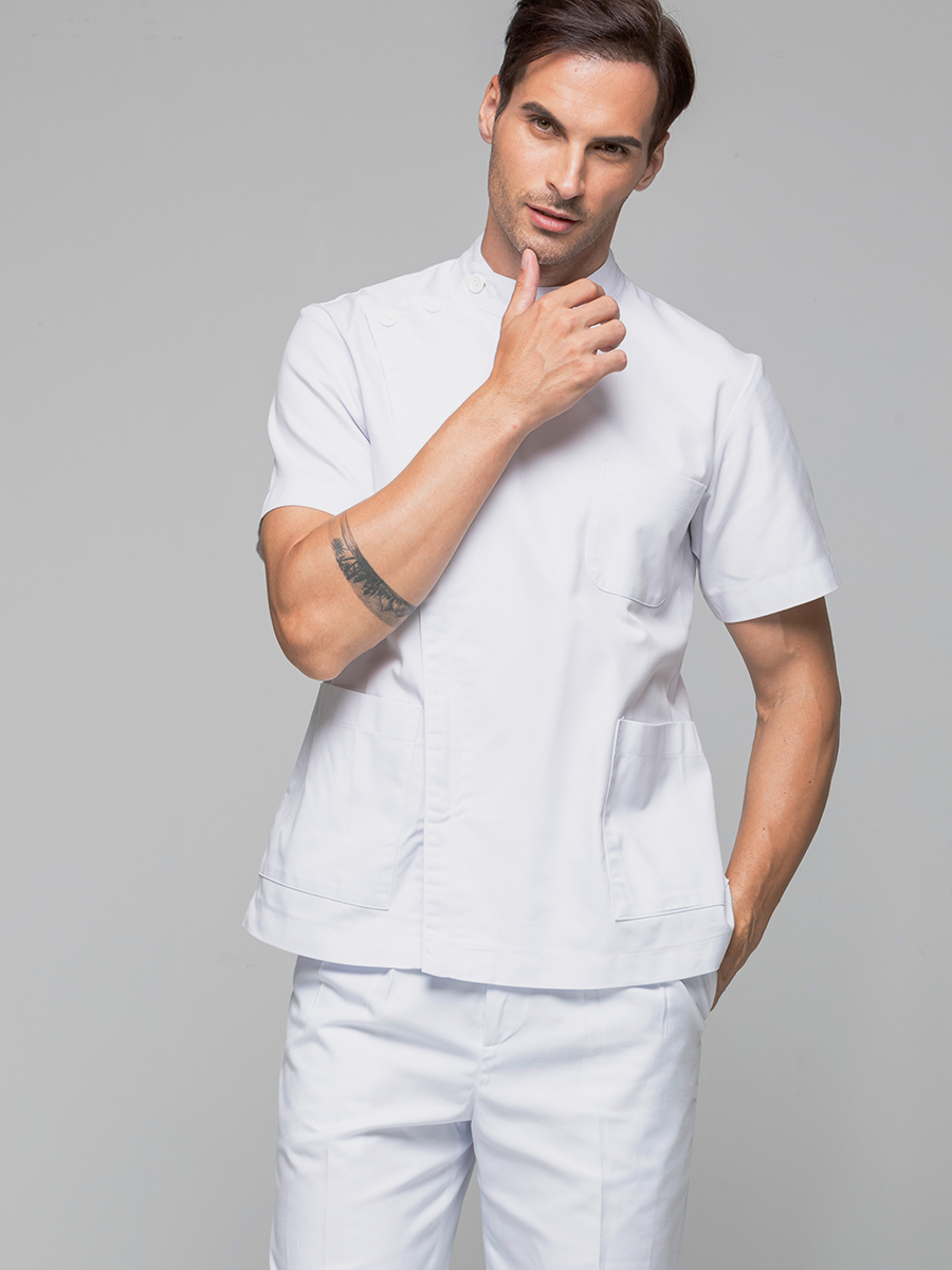 【 B304-W0 】男醫師短袍-B立挺布-純粹白