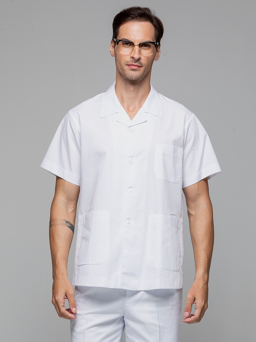 【 C303-W0 】男醫師短袍-C經典布-純粹白