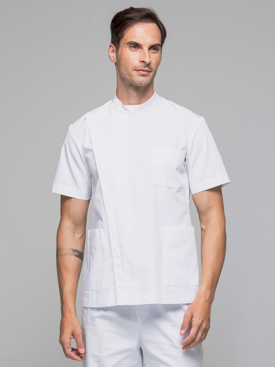 【 C304-W0 】男醫師短袍-C經典布-純粹白