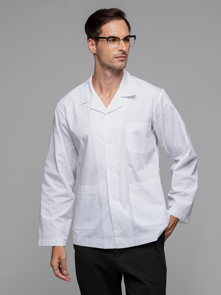【 D303-W0 】男醫師短袍-D輕薄布-純粹白