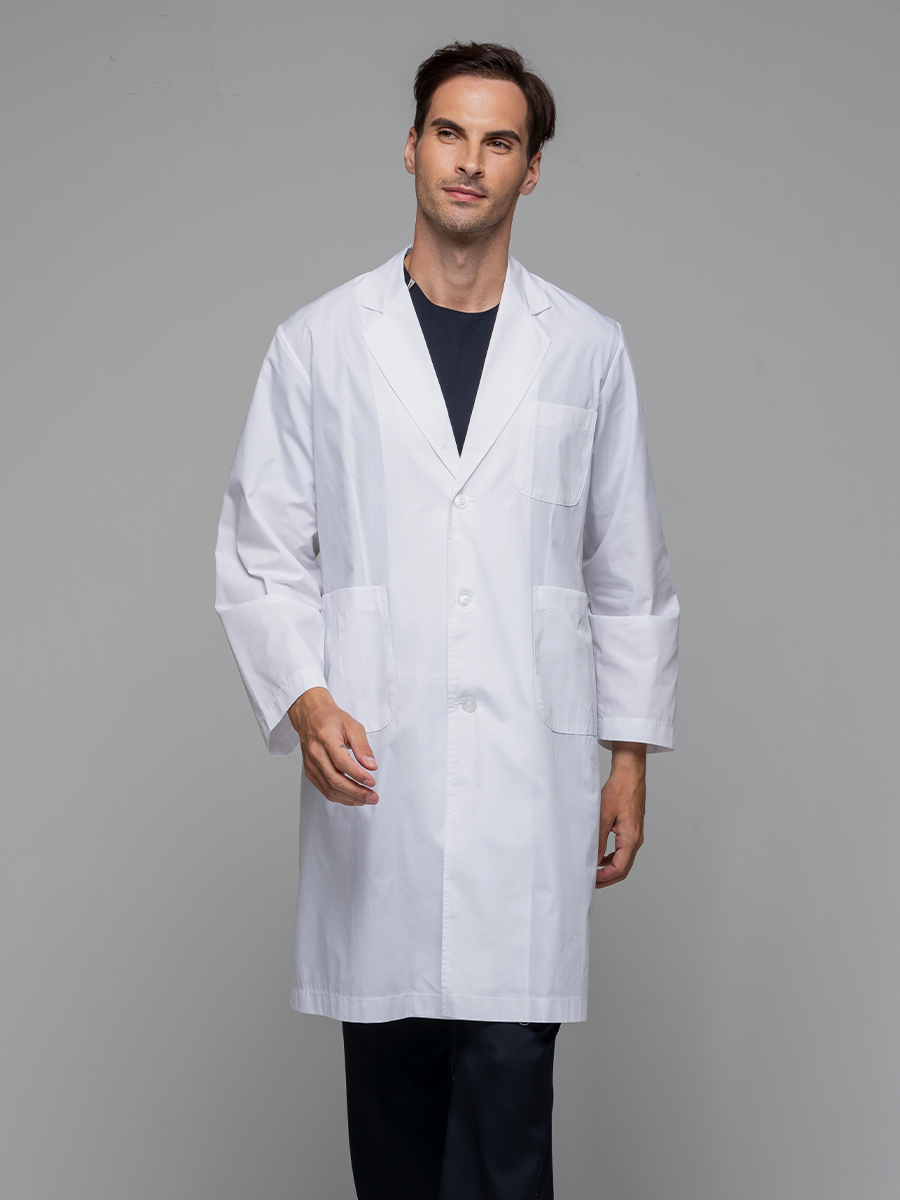 【 D305-W0 】男醫師長袍-D輕薄布-純粹白