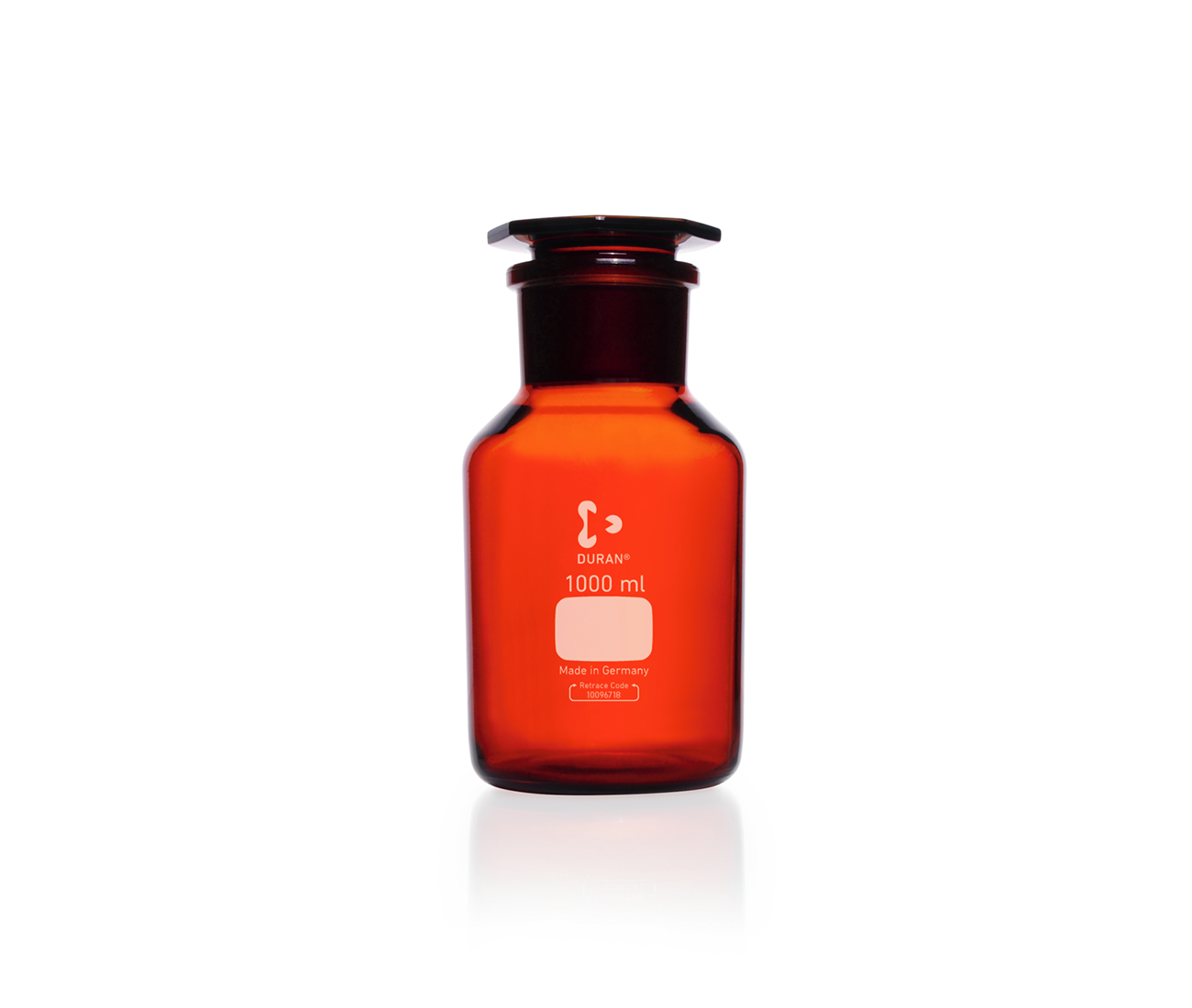 DURAN Reagent Bottle Wide Neck , Neck with standard ground joint and glass flat-headed stopper