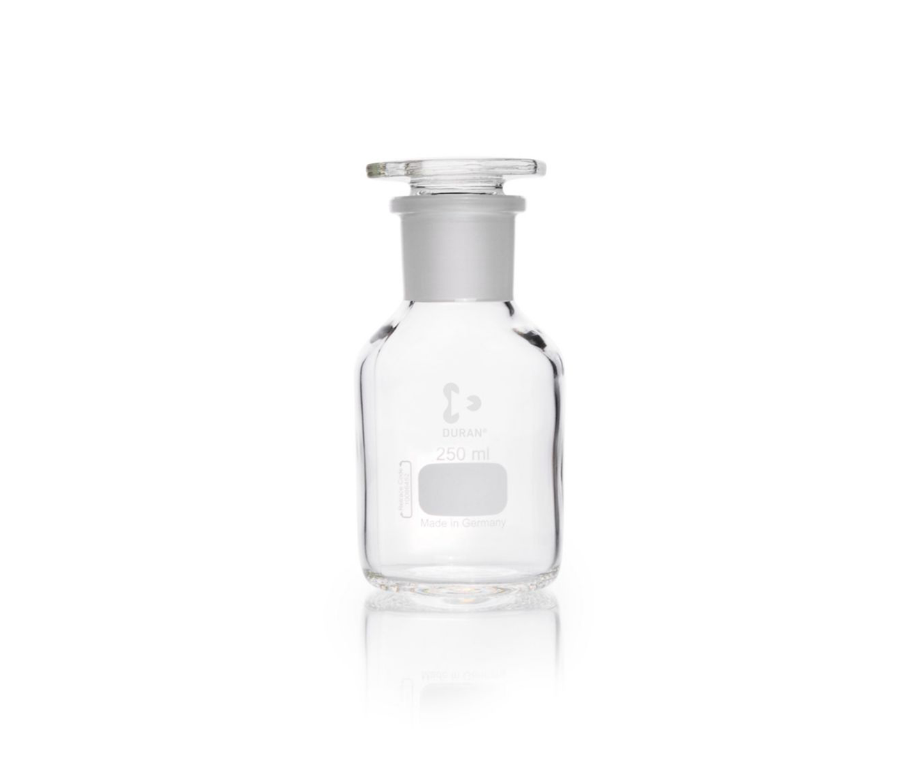DURAN Reagent Bottle Wide Neck , Neck with standard ground joint and glass flat-headed stopper