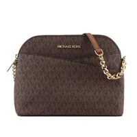 [S] MICHAEL KORS 35F1GTVC6B JET SET TRAVEL MEDIUM SIGNATURE LOGO DOME CROSSBODY BAG, BROWN, 194900656365 (SMK154)