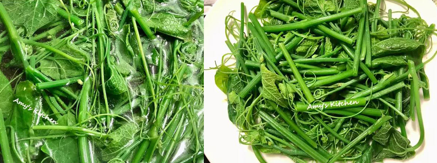 11.用煮麵鍋熱水放龍鬚菜汆燙。