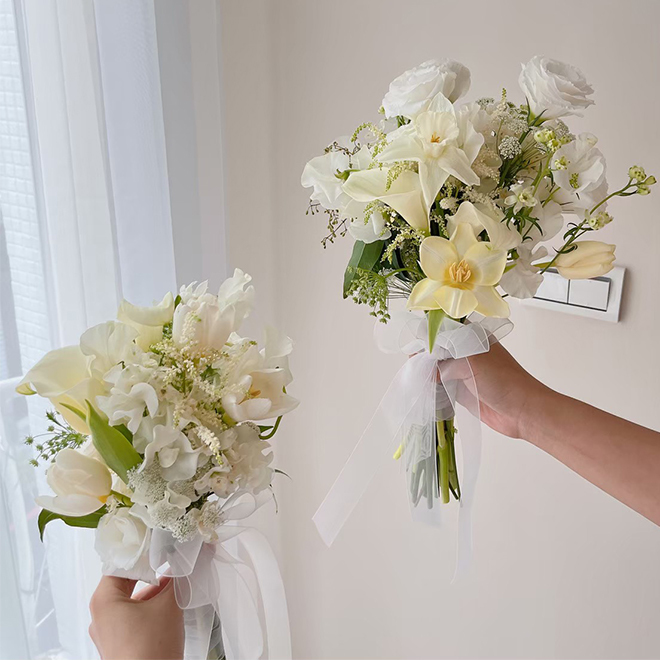 橢圓韓式捧花_白