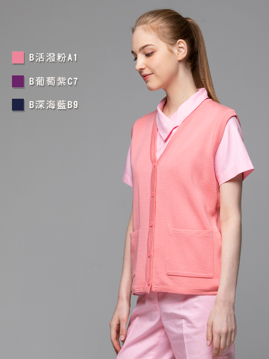 【 W460-A1 】女開襟背心-W混紡羊毛-活潑粉