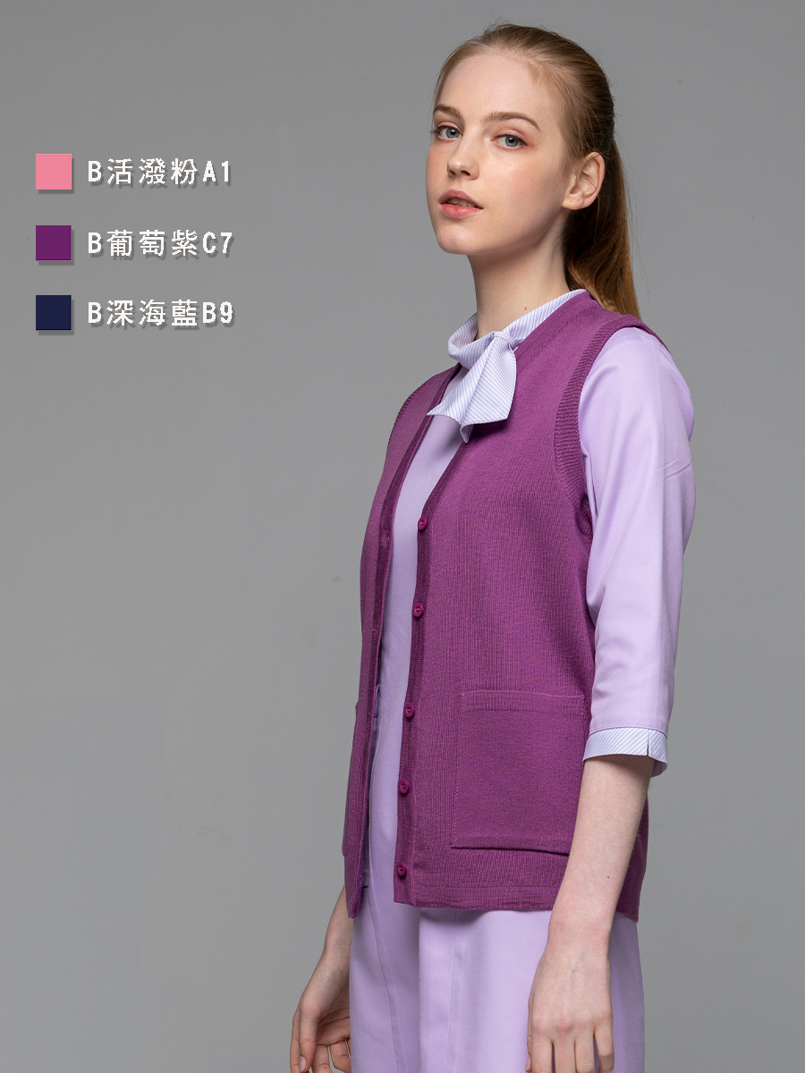 【 W460-C7 出清款】女開襟背心-W混紡羊毛-葡萄紫