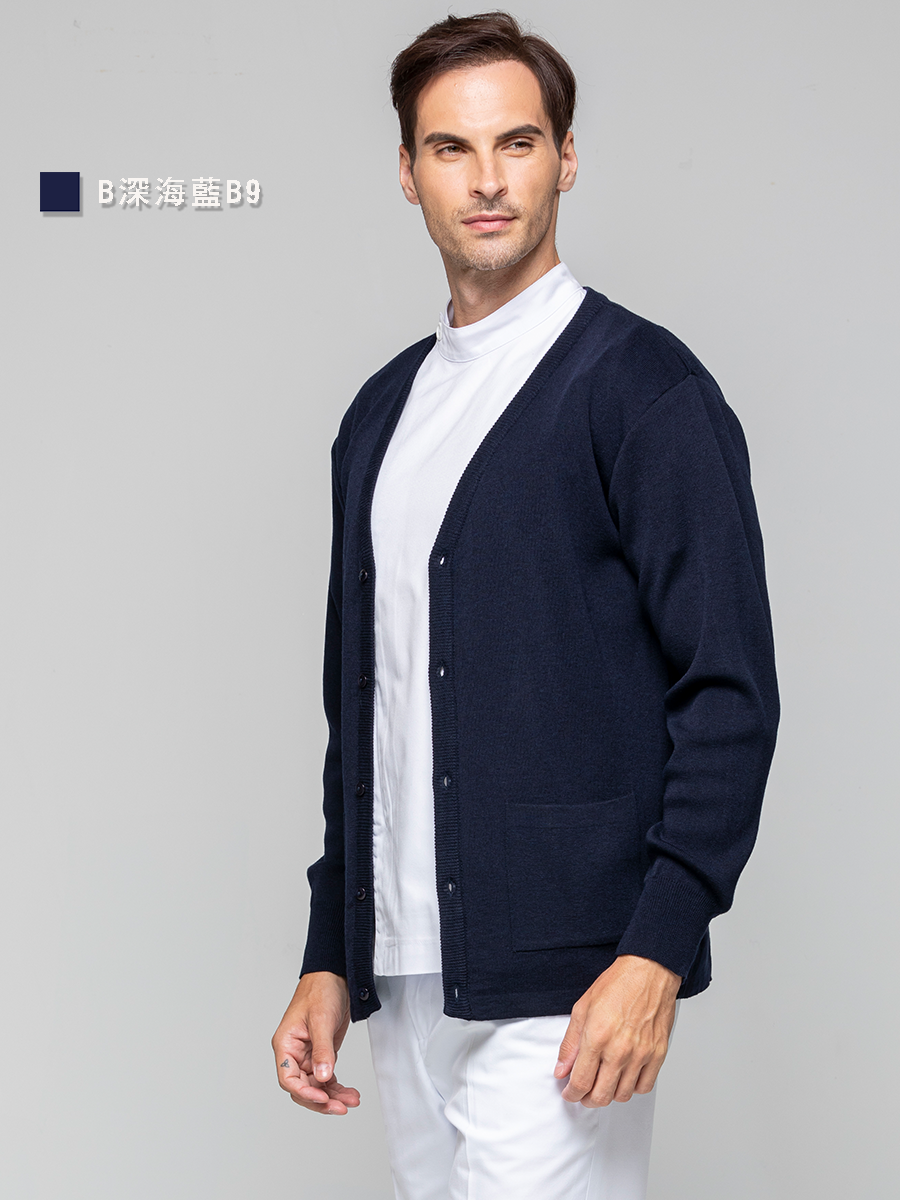 【 W4031-B9 】男開襟毛衣-W混紡羊毛-深海藍