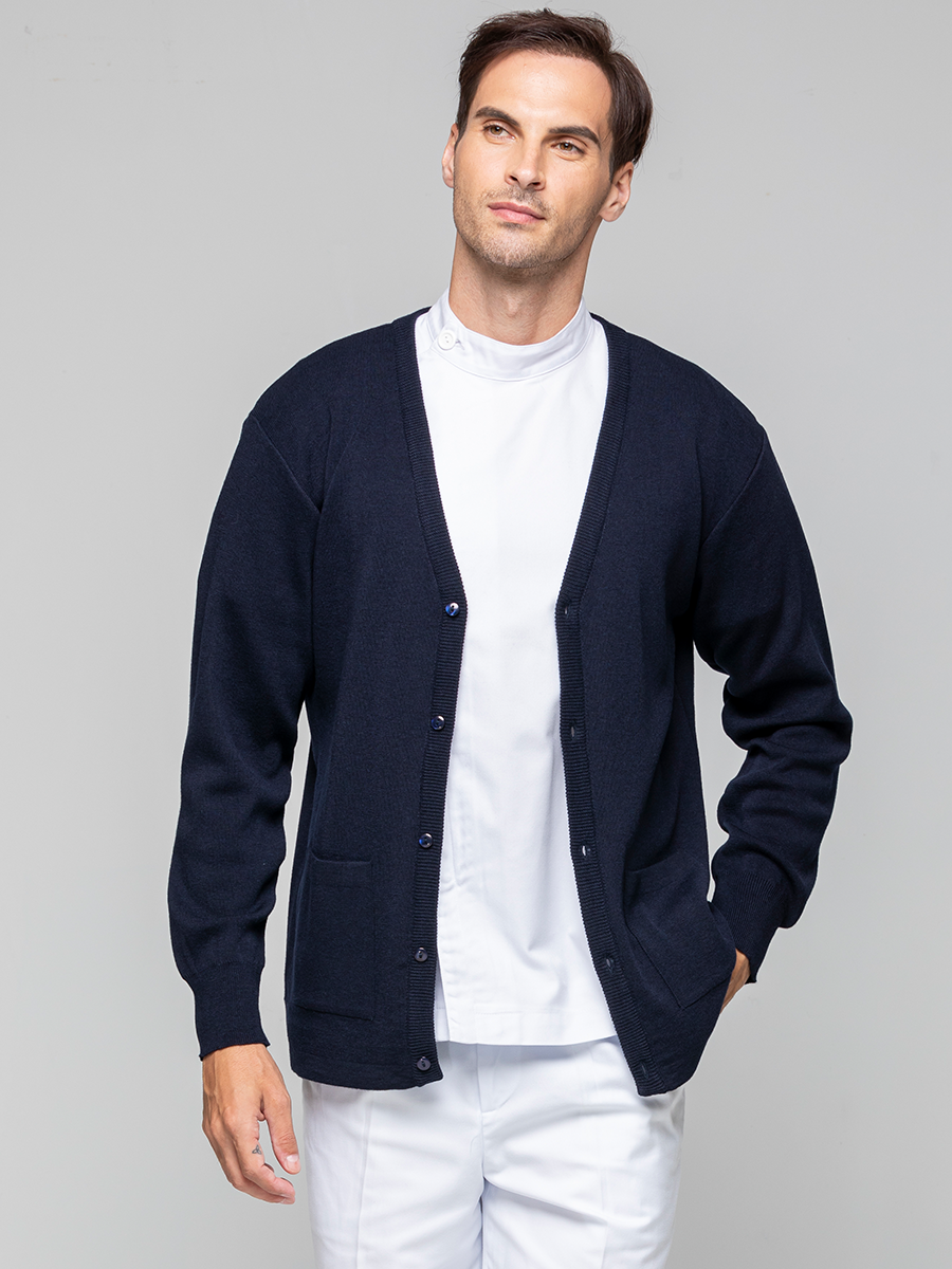 【 W4031-B9 】男開襟毛衣-W混紡羊毛-深海藍