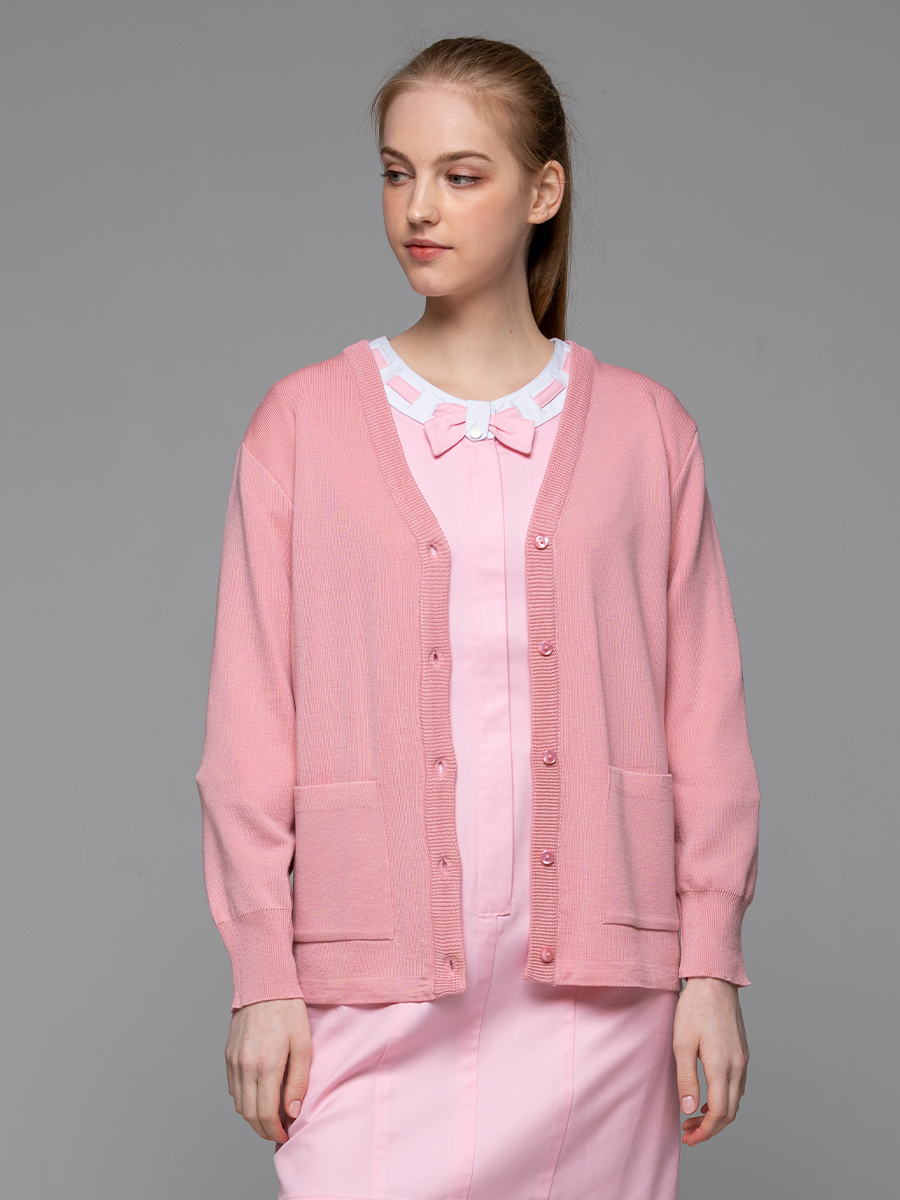 【 W403-A0 】女開襟毛衣-W混紡羊毛-寶寶粉