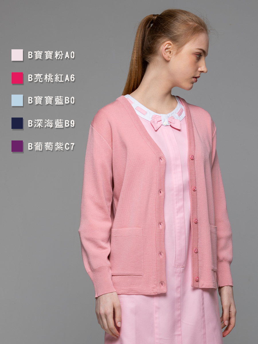 【 W403-A0 】女開襟毛衣-W混紡羊毛-寶寶粉