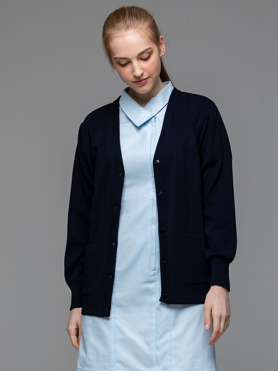 【 W403-B9 】女開襟毛衣-W混紡羊毛-深海藍