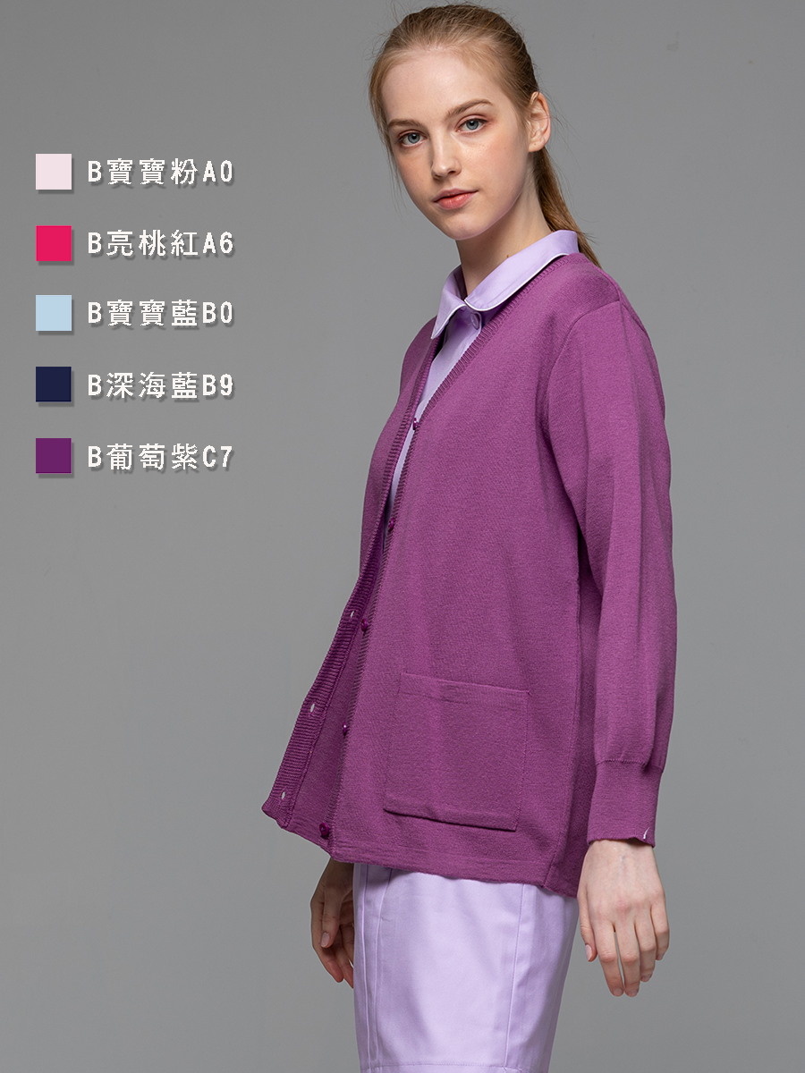 【 W403-C7 】女開襟毛衣-W混紡羊毛-葡萄紫