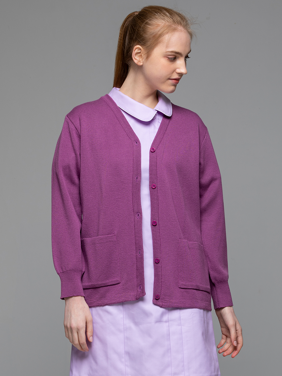 【 W403-C7 】女開襟毛衣-W混紡羊毛-葡萄紫