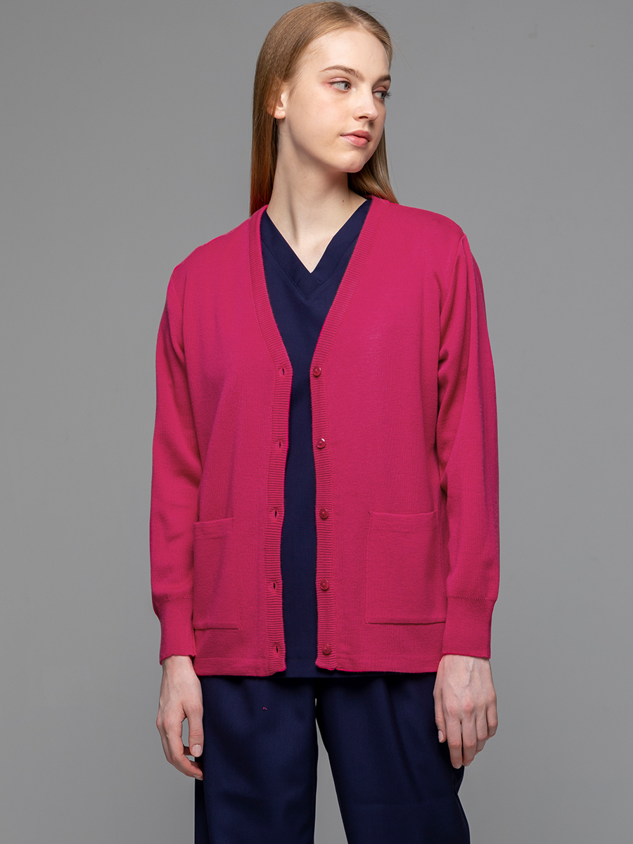 【 W403-A6 】女開襟毛衣-W混紡羊毛-亮桃紅
