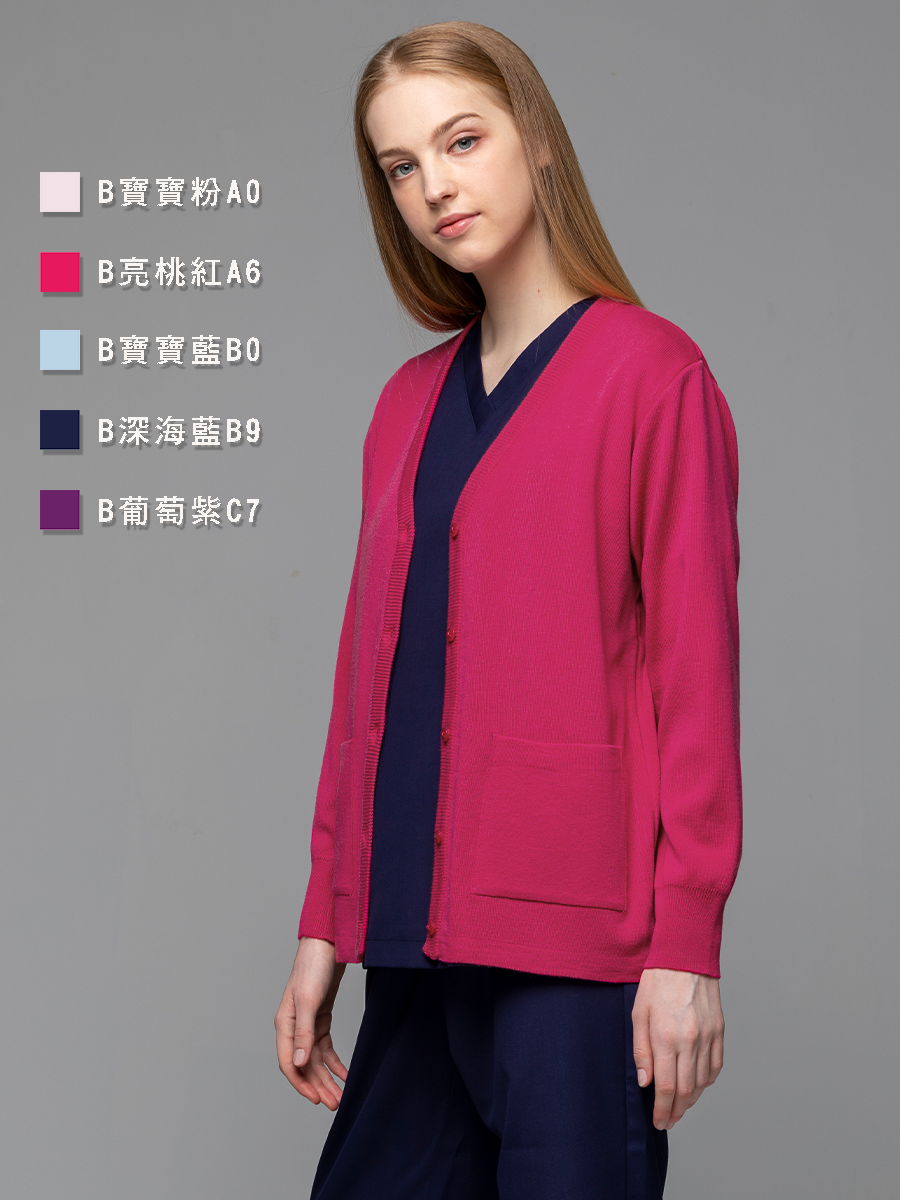 【 W403-A6 】女開襟毛衣-W混紡羊毛-亮桃紅