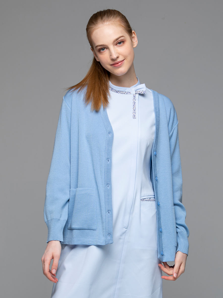 【 W403-B0 】女開襟毛衣-W混紡羊毛-寶寶藍