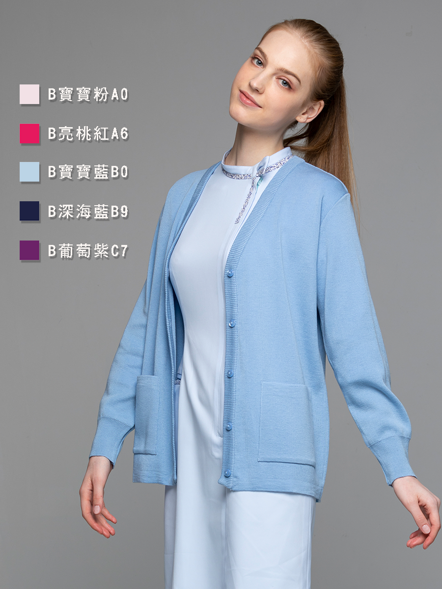 【 W403-B0 】女開襟毛衣-W混紡羊毛-寶寶藍