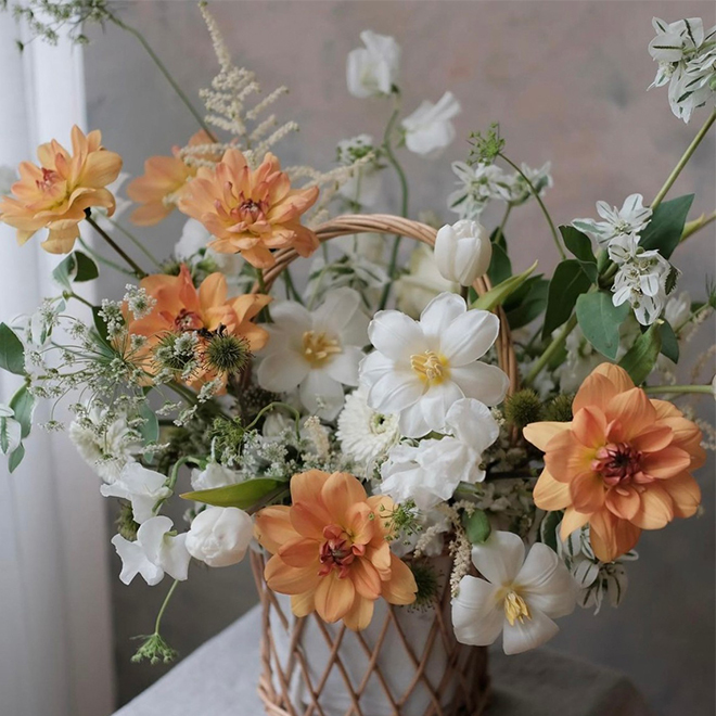 韓式提籃花禮_橘白色