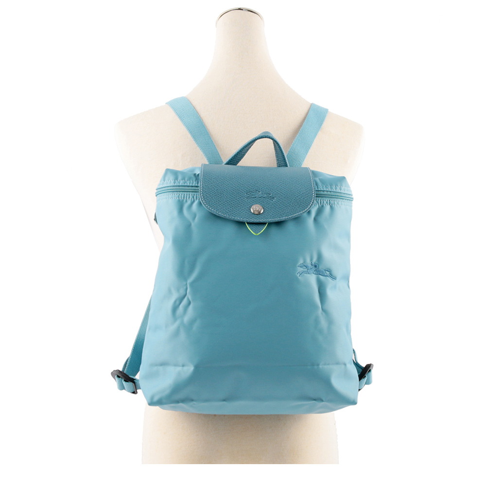 【LONGCHAMP】LE PLIAGE GREEN再生帆布折疊後背包(雷雨藍) L1699 919 P58