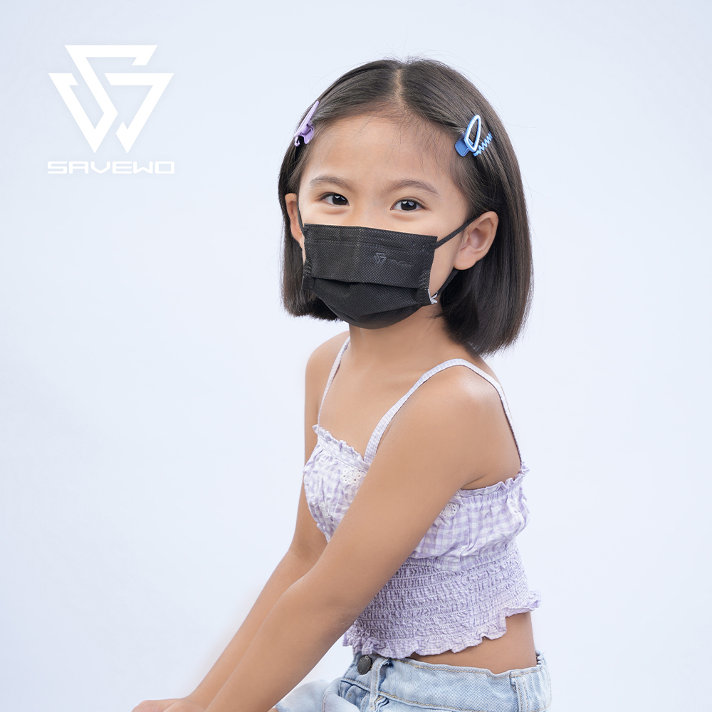 *125mm KS 兒童細碼* SAVEWO ClassicMask 三摺平面口罩 黑色 (30片獨立包裝/盒)