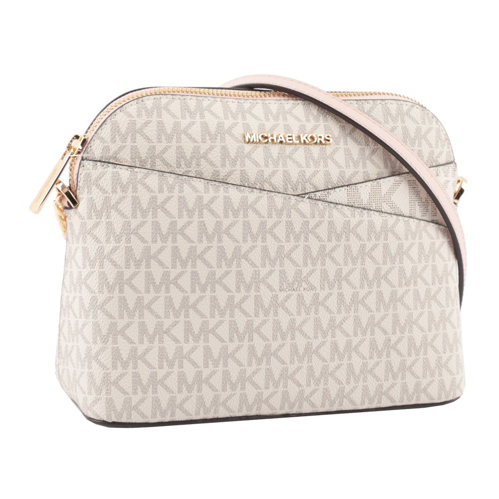 【Michael Kors】金字滿版塗層帆布口袋貝殼包(粉色)