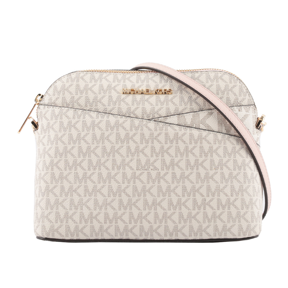 【Michael Kors】金字滿版塗層帆布口袋貝殼包(粉色)