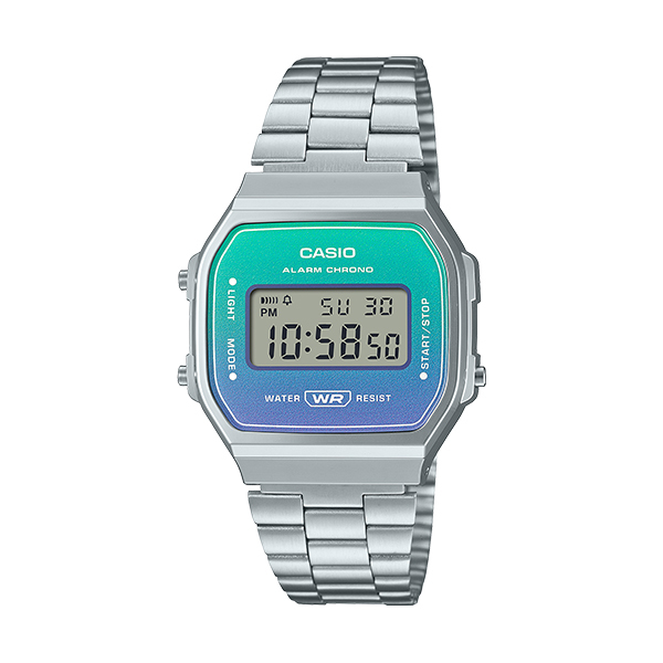 Casio A168WER-2A 漸變海洋色銀色方形復古跳字錶｜鐘古時代