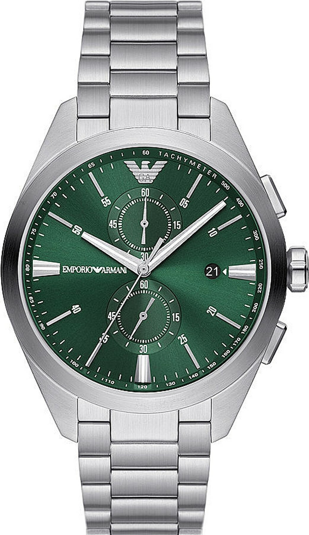 萬年鐘錶 - ARMANI  精品腕錶   綠面經典三眼不鏽鋼男錶  AR11480   錶徑43MM