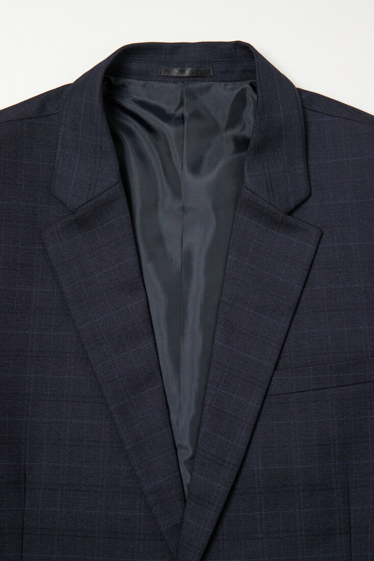 藍色格紋西裝男正裝-領口設計