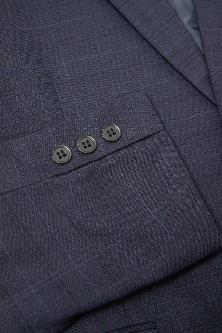 藍色格紋西裝男正裝-排扣設計