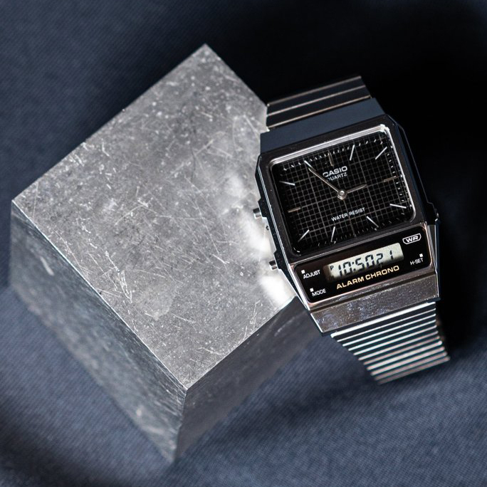 CASIO AQ-800E-1A 銀色黑面 雙顯 長方形 復古錶 復刻版