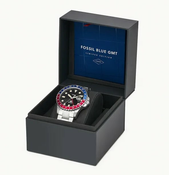 萬年鐘錶 - Fossil  水鬼造型限量BLUE GMT雙時區運動男錶 LE1156   錶徑42MM