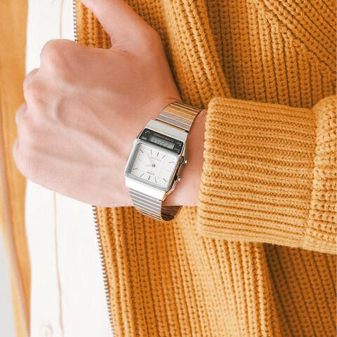 CASIO AQ-800E-7A 銀色銀面 雙顯 長方形 復古錶 復刻版