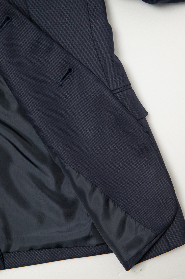 藍色斜紋西裝男正裝-下擺設計