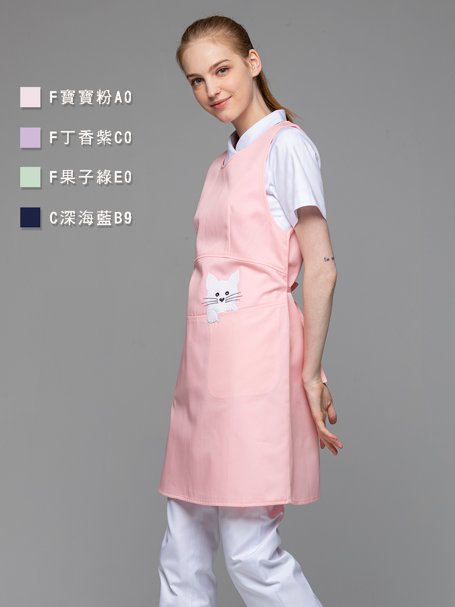 【 F605A-A0 】防潑水圍裙-F防潑水布-寶寶粉-貓咪