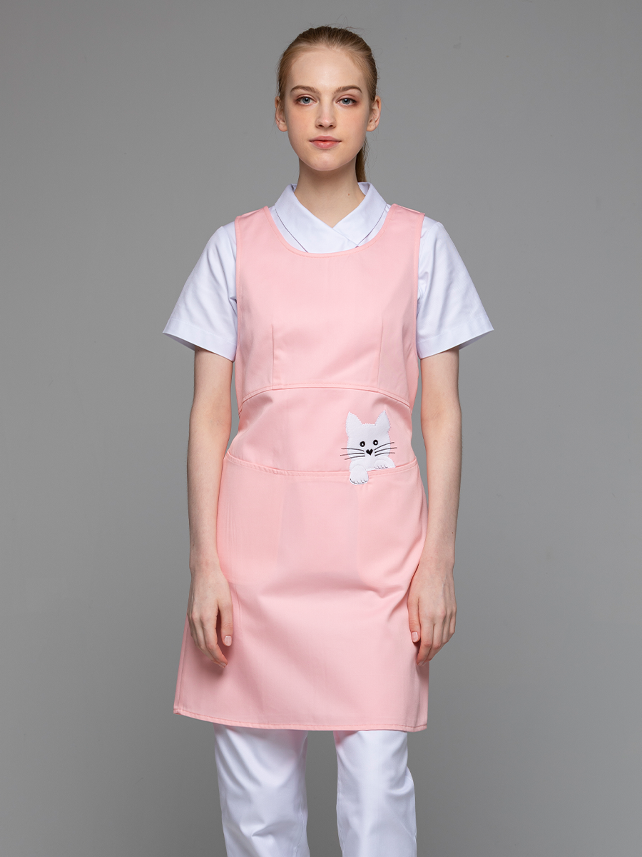 【 F605A-A0 】防潑水圍裙-F防潑水布-寶寶粉-貓咪