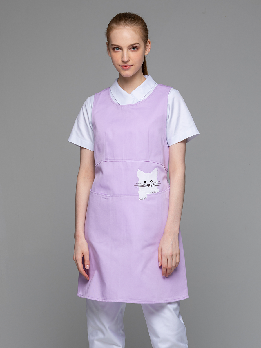 【 F605A-C0 】防潑水圍裙-F防潑水布-丁香紫-貓咪
