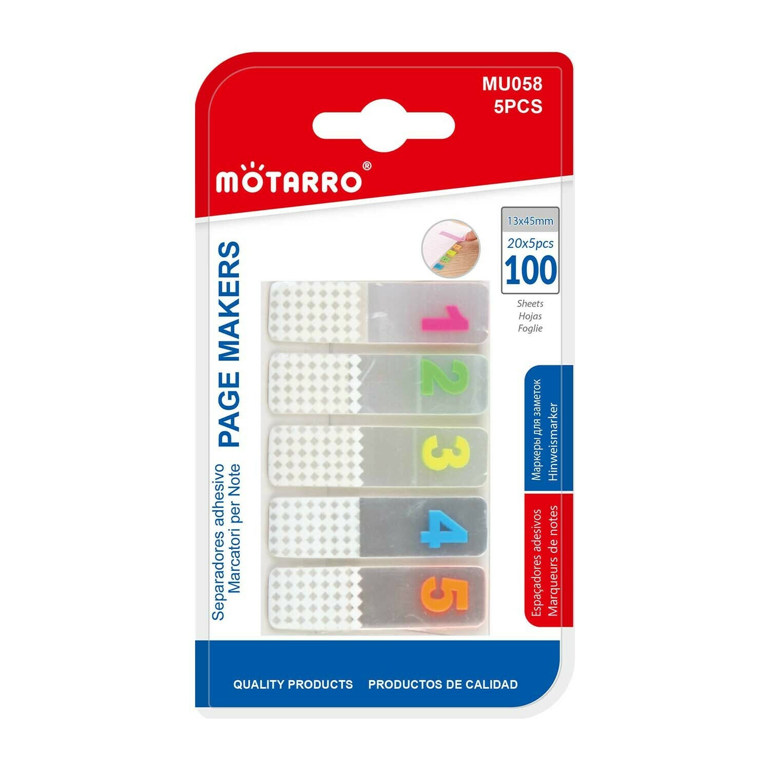 Motarro 13*45mm 1-5螢光數字索引貼 100張