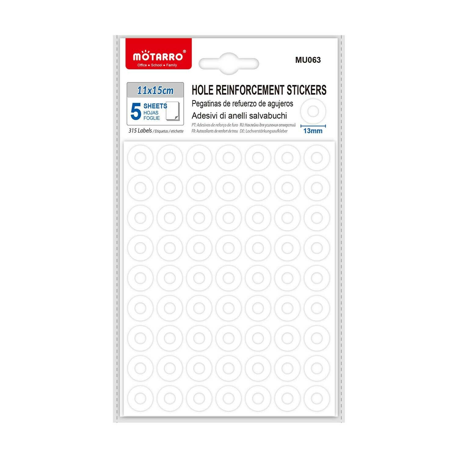 Motarro 13mm 白色圓孔標籤貼紙 5入 315張