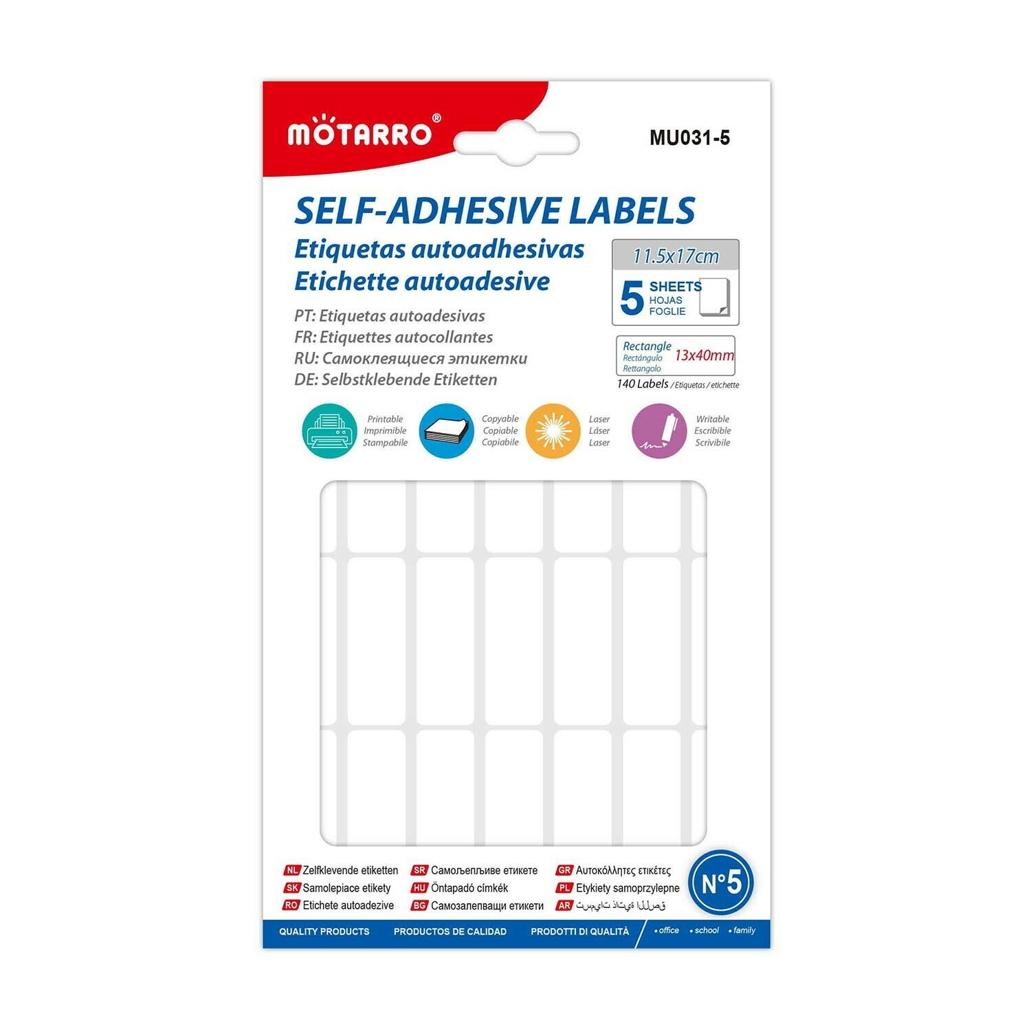 Motarro 13*40mm 長方形label紙 5張 140貼