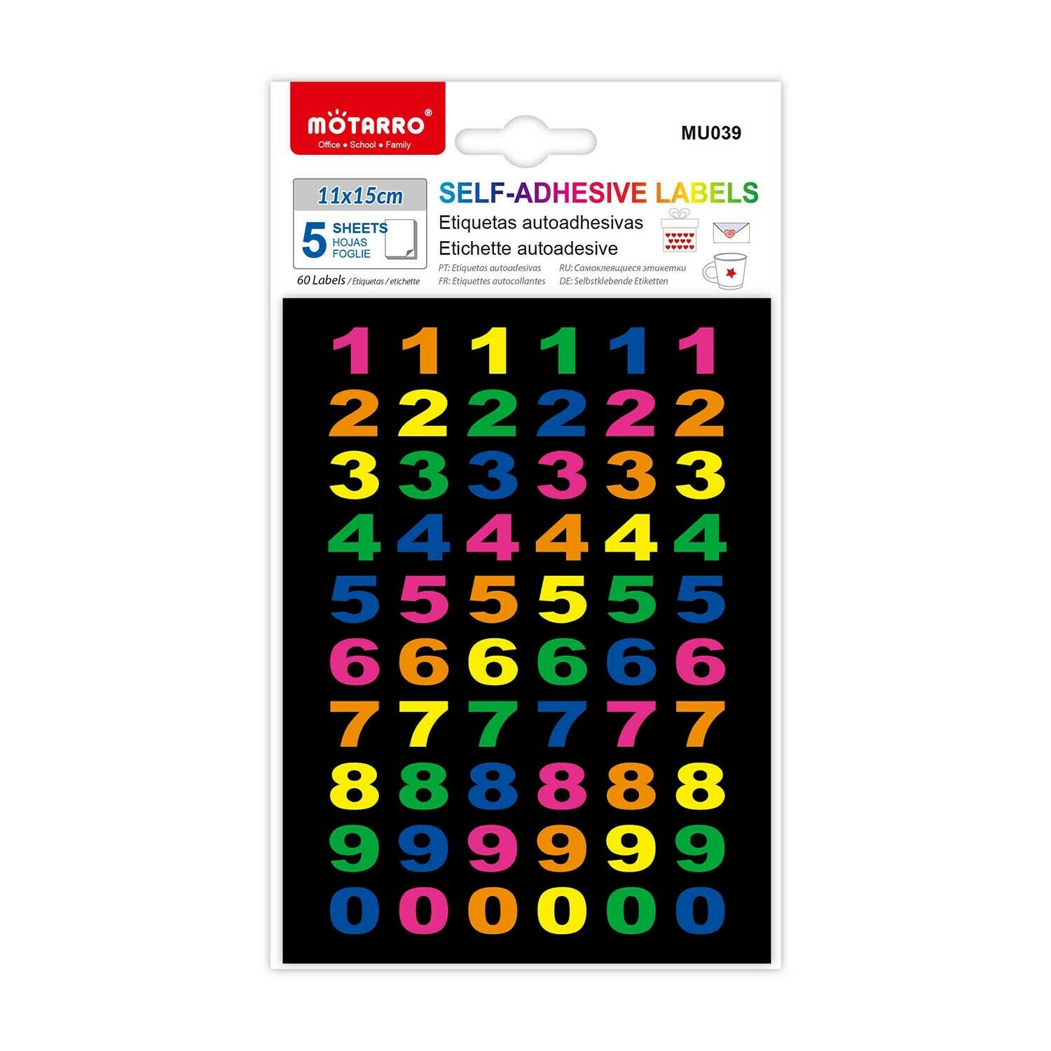 Motarro 螢光色數字貼紙 5張 60貼