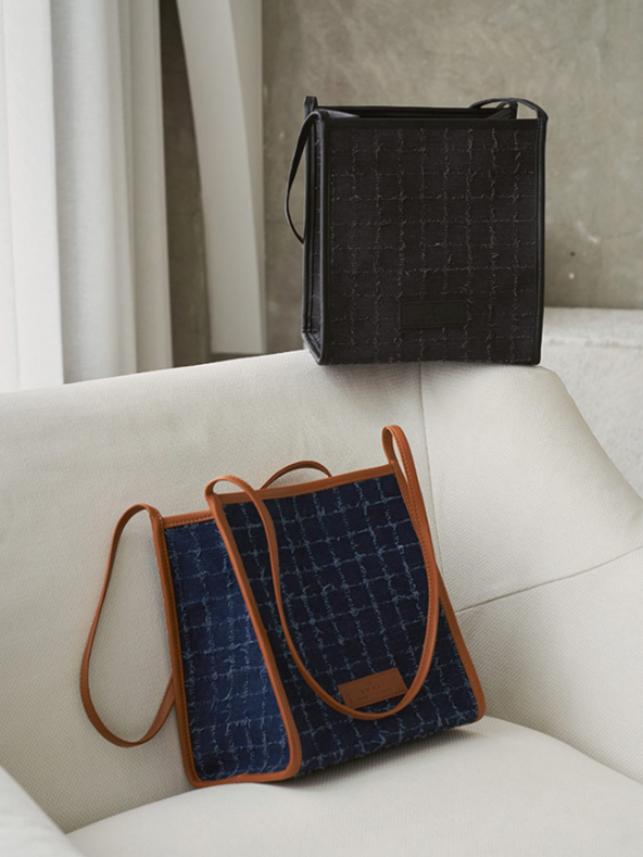 Kwani Grid Frayed Denim Tote