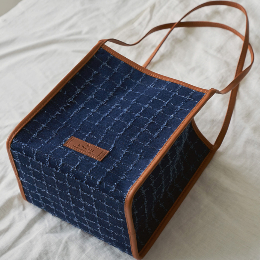 Kwani Grid Frayed Denim Tote