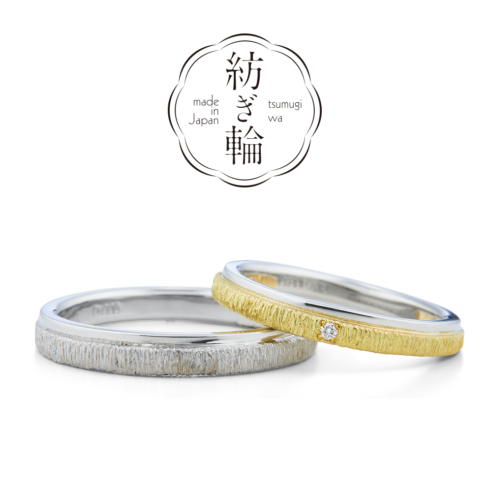 日本PT950鉑金/18K黃金天然鑽石結婚戒指 - 雨音