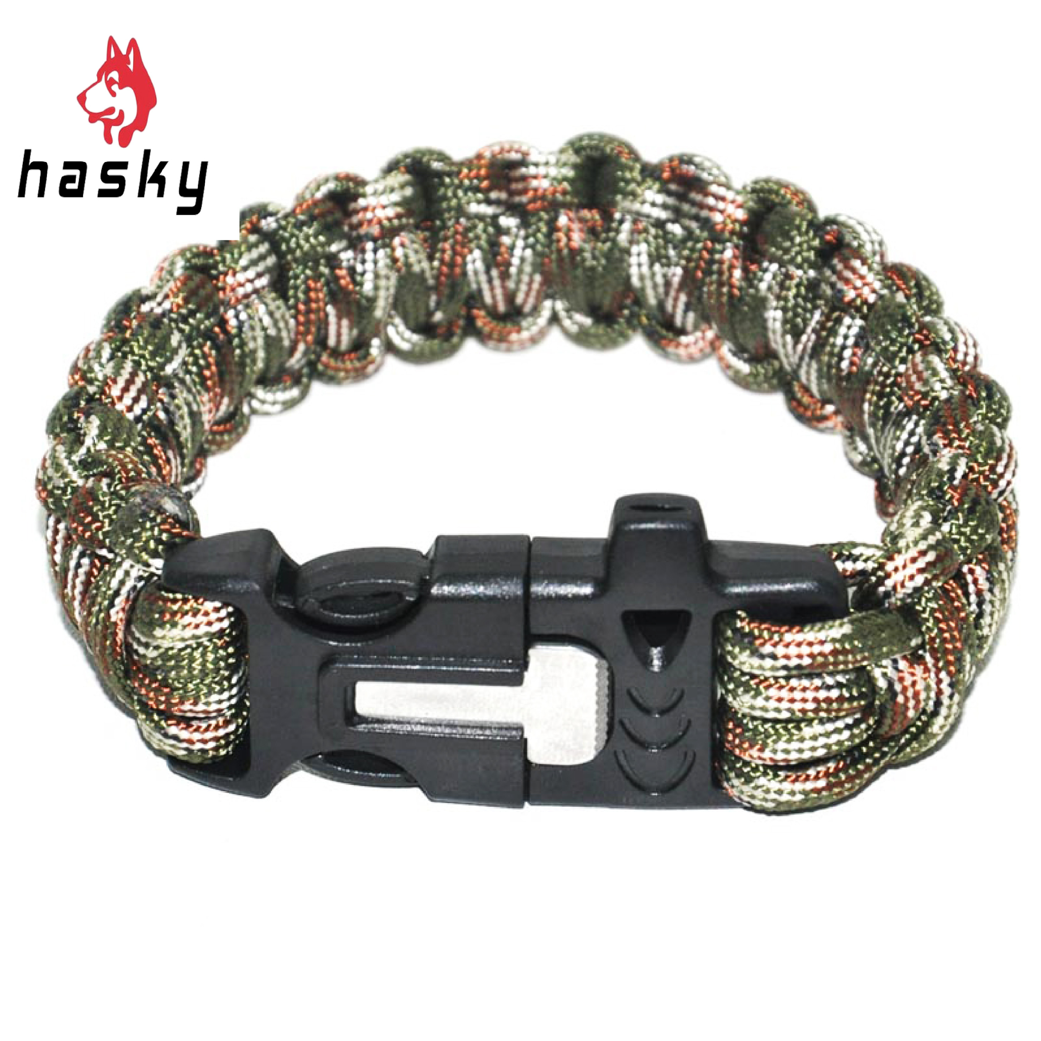 Hasky 救生手環(附打火石/救生口哨/切割器) 多色 救生手鍊/傘繩手環/求生手環/軍規550傘繩/可當鞋帶、營繩 89CHK0013