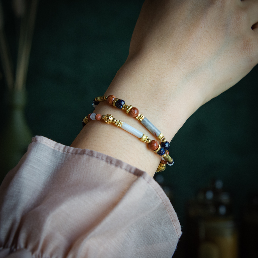 黑傑克21點｜黑瑪瑙紅金沙瘋狂瑪瑙雙圈手鍊 C1445