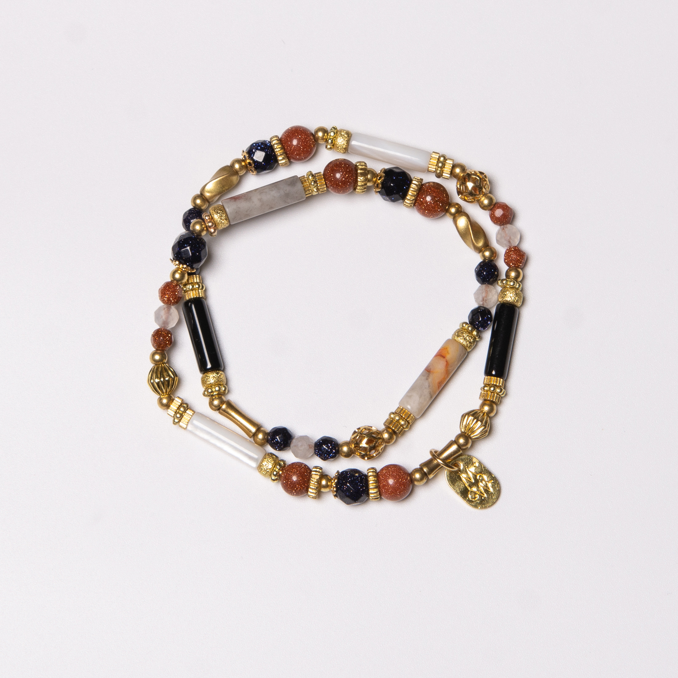 黑傑克21點｜黑瑪瑙紅金沙瘋狂瑪瑙雙圈手鍊 C1445